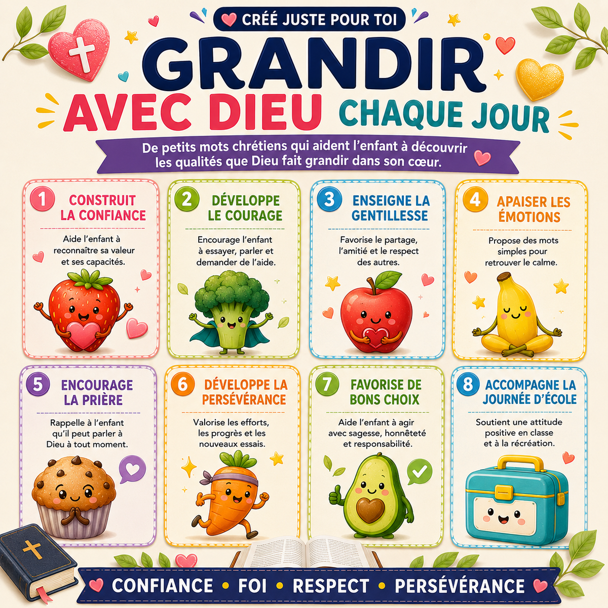 Mes Super-Pouvoirs avec Dieu 200 cartes chrétiennes d'encouragement pour la boîte à lunch PDF imprimable • Pour les enfants de 6 à 11 ans