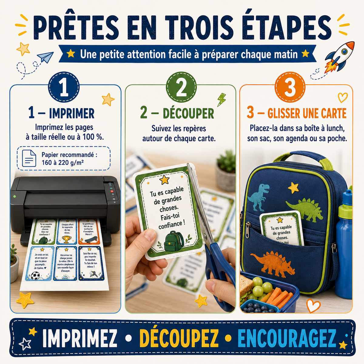 187 cartes des Petits mots de maman pour garçon à imprimer  pour la boîte à lunch – Confiance, école, émotions et foi – PDF français
