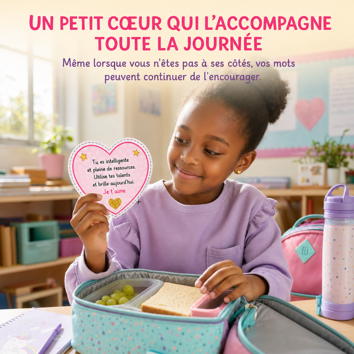 187 petits mots d’amour d’une maman – Cartes d’encouragement pour boîte à lunch | PDF imprimable pour filles de 6 à 11 ans