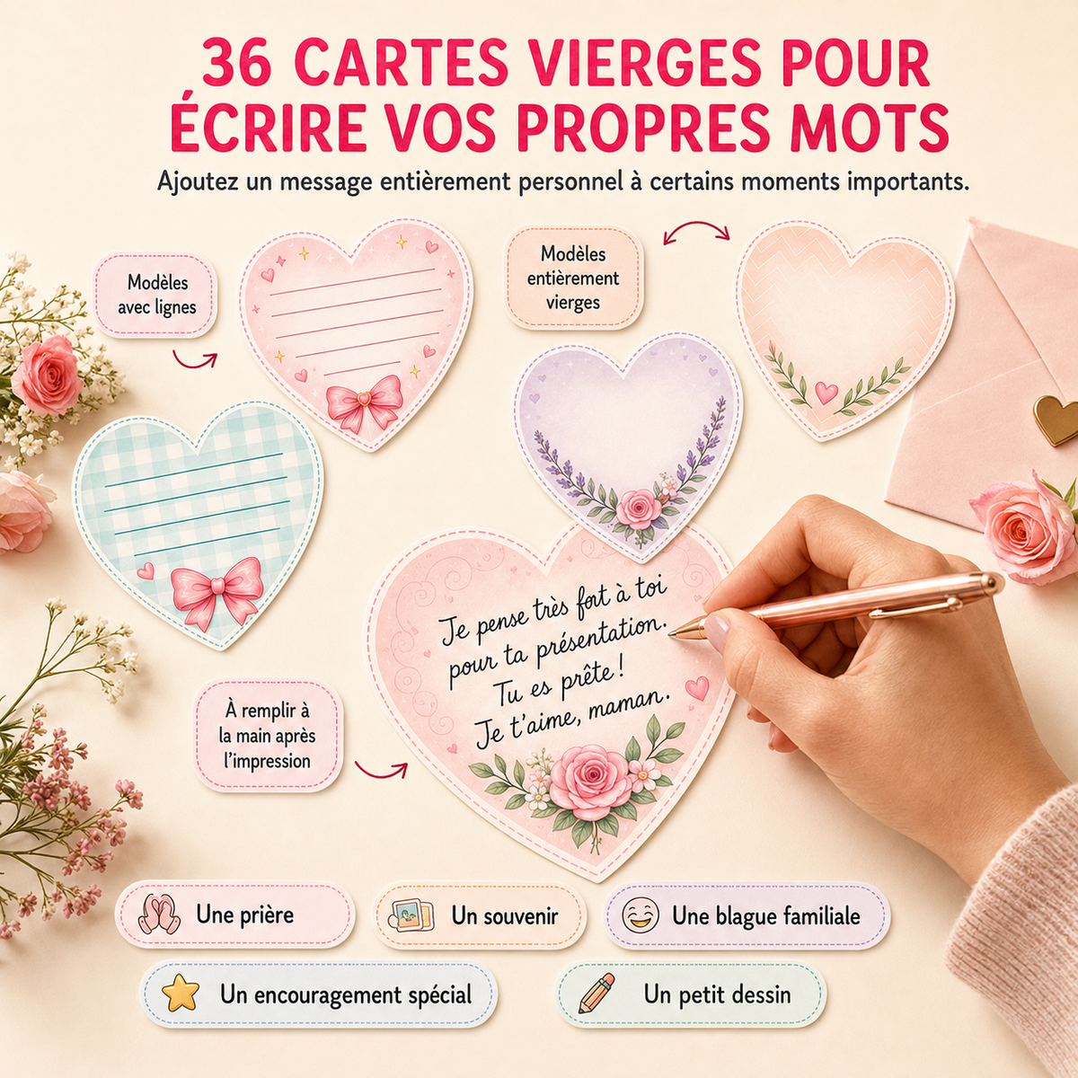 187 petits mots d’amour d’une maman – Cartes d’encouragement pour boîte à lunch | PDF imprimable pour filles de 6 à 11 ans